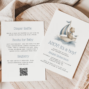 Söt nautisk teddybjörn QR-kod pojke baby shower Inbjudningar