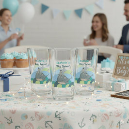 Söt nautisk val bläckfisk blå babyfirande glaskopp
