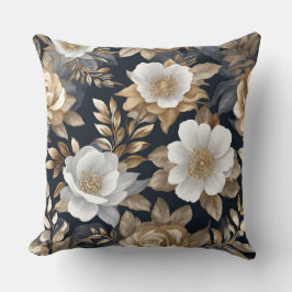 Söt Navy Blue Guld White Blommigt Kudde