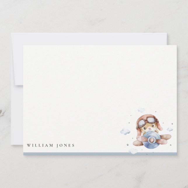 Söt Navy Rost Flygplan Teddy Stjärnor Barn Födelse Anteckningskort (Framsida)