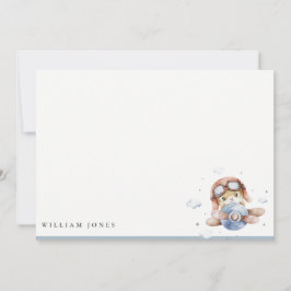 Söt Navy Rust Flygplan Teddy Stjärnor Barn Födelse Anteckningskort