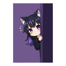 Söt neko-chibi som tittar fram – Blyg lila kattfli