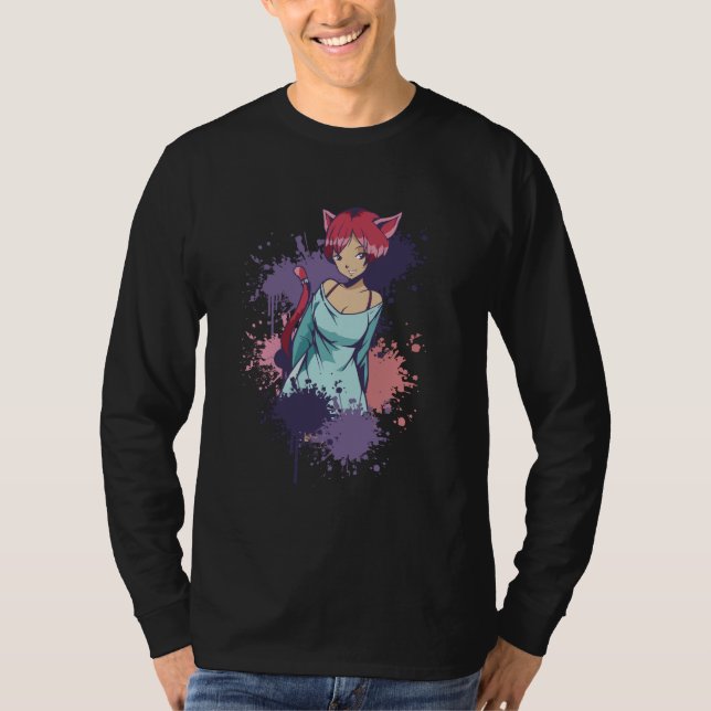 Söt Neko Flicka  T Shirt (Framsida)