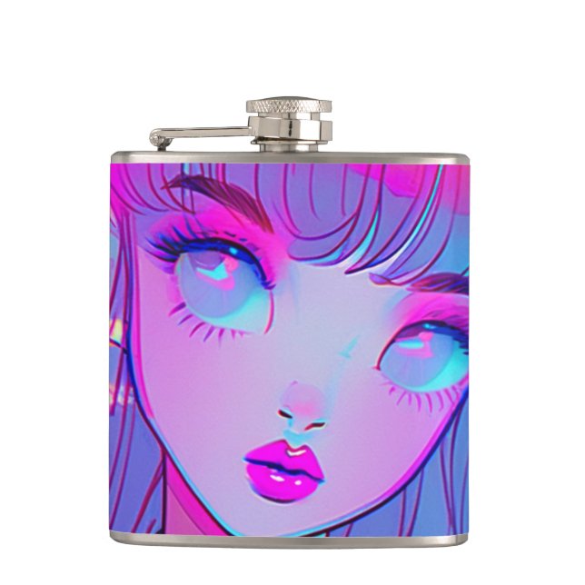 Söt Neon Anime Tjej Flask Fickplunta (Framsidan)
