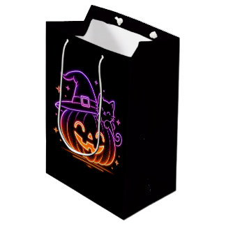 Söt neon Halloween-pumpa katt-gåvpåse