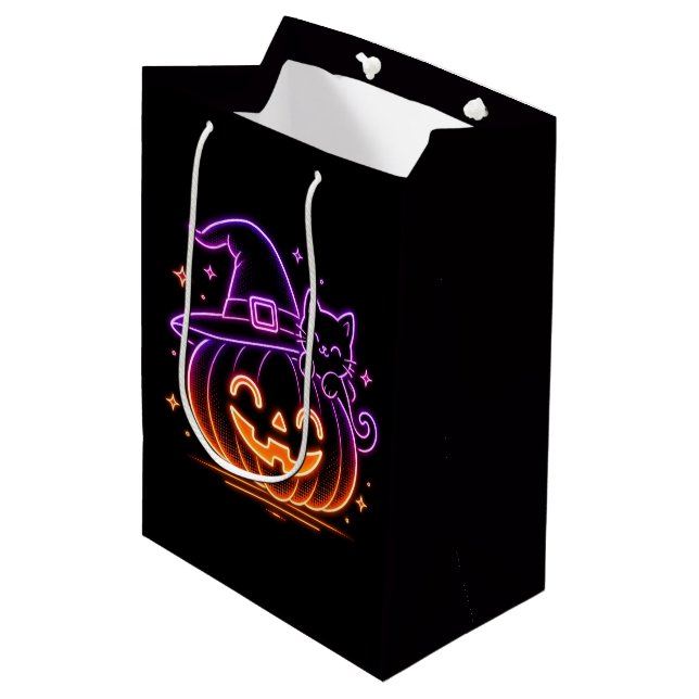 Söt neon Halloween-pumpa katt-gåvpåse (Framsidan Vinklad)