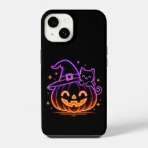Söt neon halloween-pumpa katt mobilskal
