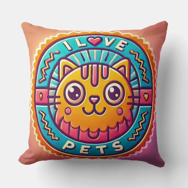 Söt Neon Katt-emblem Kudde (Framsida)