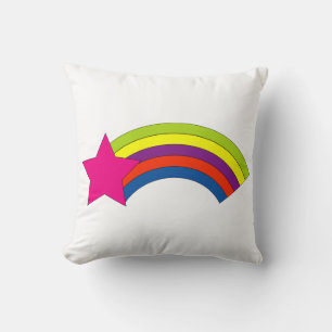 Söt neon rosa stjärna och färgglad regnbåge Kawaii Kudde