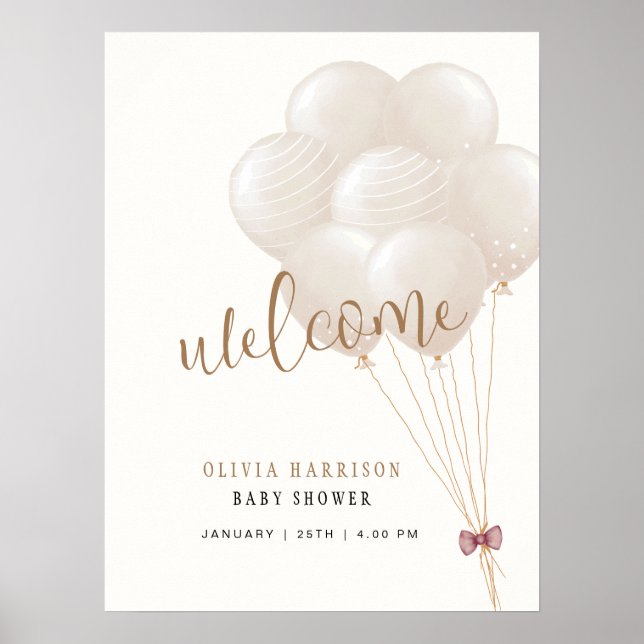 Söt neutral boho ballong baby shower välkomstskylt poster (Framsidan)