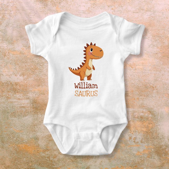 Söt neutral dinosaurie med personligt namn t shirt (Cute Neutral Dinosaur Personalized Name Baby Bodysuit)
