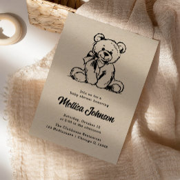 Söt Neutral Skiss Teddy Barnkalas Design Inbjudningar