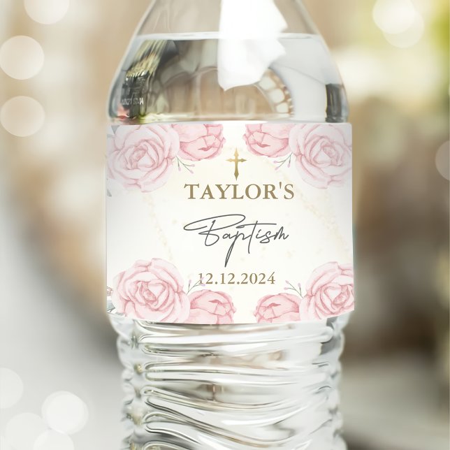 Söt Neutralt Blommigt för vattenfärgning Baptism Vattenflaskor Etikett (Skapare uppladdad)