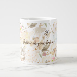 Söt Neutralt Cream Rosa Blommigt Jumbo Mugg