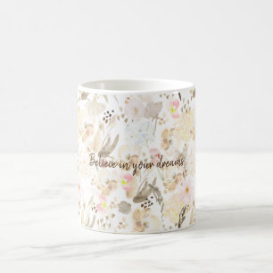 Söt Neutralt Cream Rosa Blommigt Kaffemugg