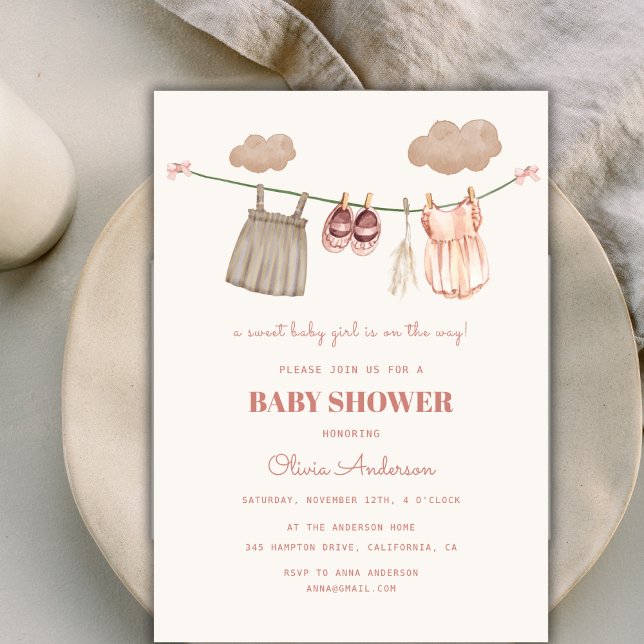 Söt Neutralt Rosa Boho Flicka Clothes Shower Inbjudningar (Sweet Neutral Pink Boho Baby Girl Clothes Shower Invitation)