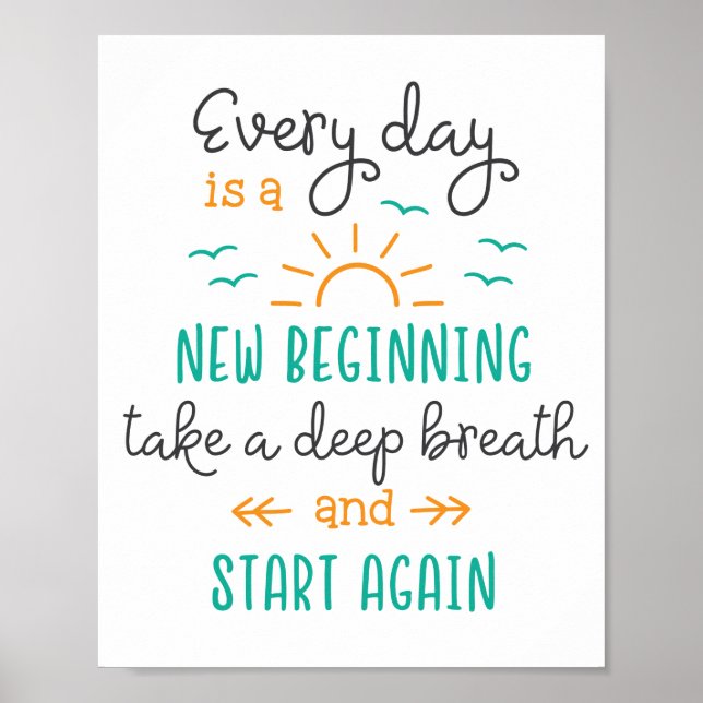 Söt New Beginnings Typography Motivational Poster (Framsidan)