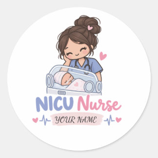 Söt NICU-sjuksköterska Nyfödd Babynamn Design Runt Klistermärke