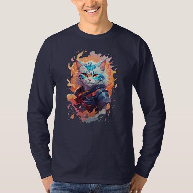 Söt Ninja Katt Krigare Design T Shirt (Framsida)