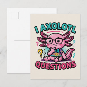 Söt nörd-axolotl I Axolotl-frågetecken Meme Vykort