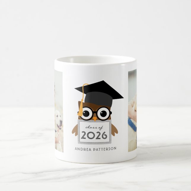 Söt nördig examen uggla två foto examensmugg kaffemugg (Center)