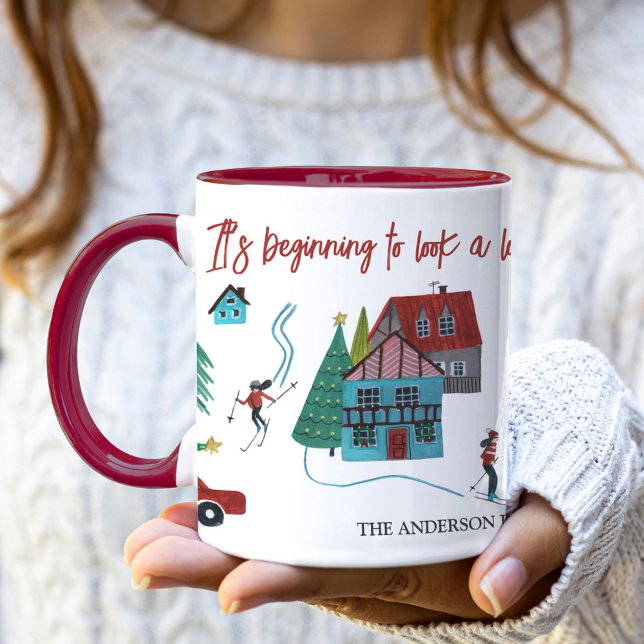 Söt nordisk skidby jul  mugg (Cute Nordic skiing Village Christmas Mug)