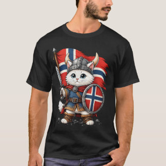 Söt norsk katt vikingkrigare Norge flagga T Shirt
