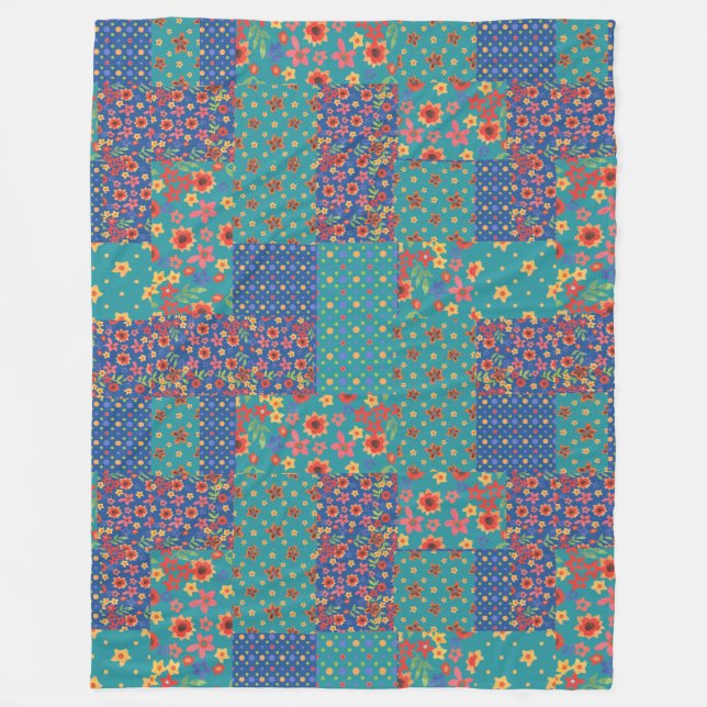 Söt Nostalgic Faux Patchwork Fleece Blanket (Framsidan)