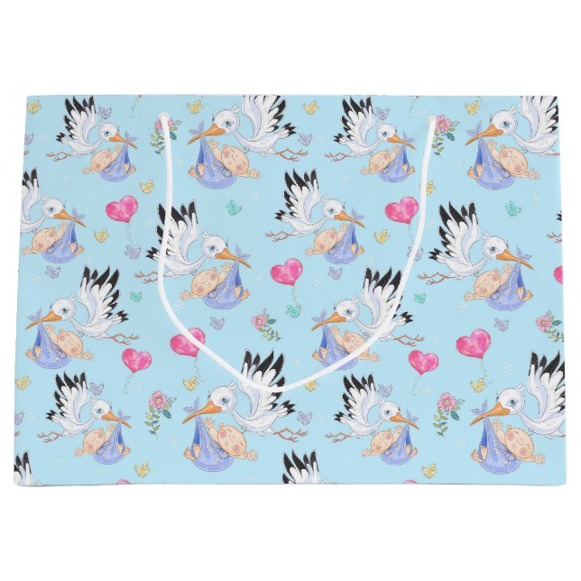 Söt ny babypojke och stork  (Framsidan)