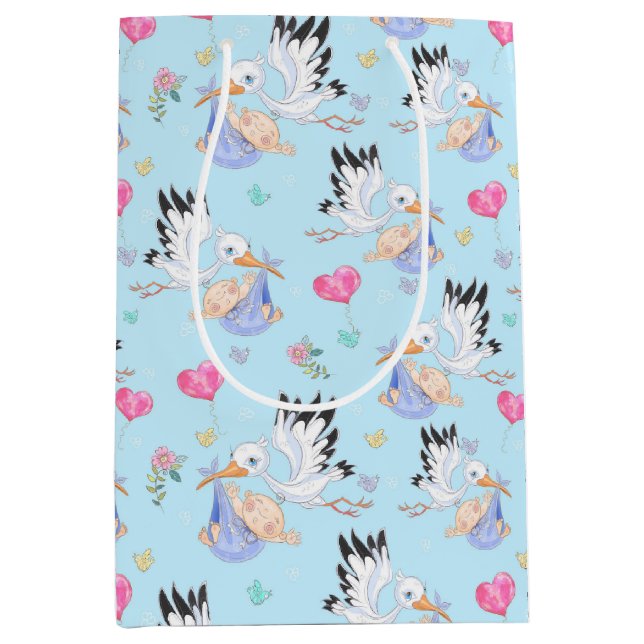 Söt ny babypojke och stork  (Framsidan)