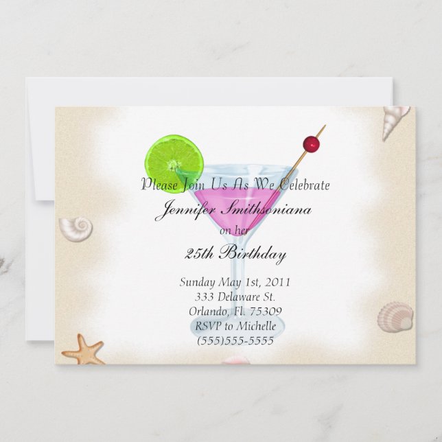 Söt ny födelsedagsfest med sjöskal och cocktails I Inbjudningar (Framsida)