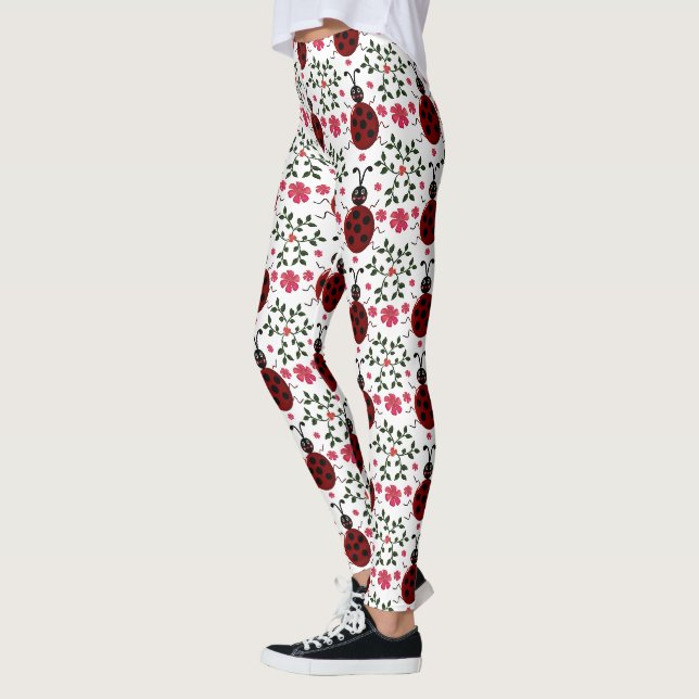 Söt Nyckelpiga Blommig Sömlös Mönster   Leggings (Vänster)