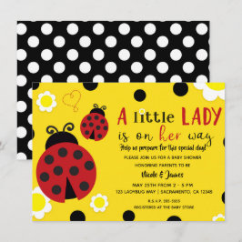 Söt Nyckelpiga Gula Blommor Flickor Baby Shower Inbjudningar