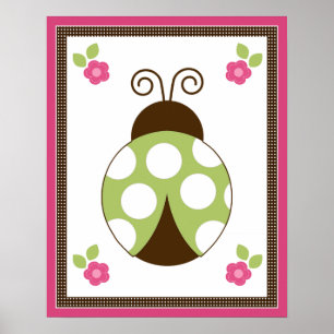 Söt Nyckelpiga och Blommor Barnkammar Konst Affisc Poster