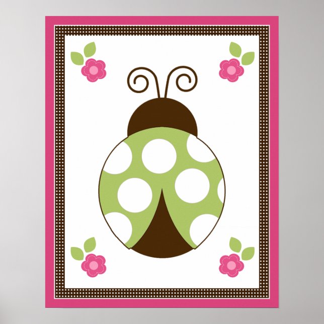 Söt Nyckelpiga och Blommor Barnkammar Konst Affisc Poster (Framsidan)