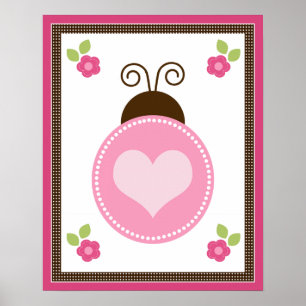 Söt Nyckelpiga och Blommor Barnkammar Konst Affisc Poster