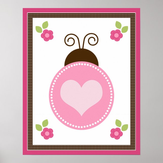 Söt Nyckelpiga och Blommor Barnkammar Konst Affisc Poster (Framsidan)