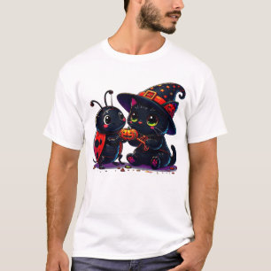 Söt Nyckelpiga och Svart Katt Halloween Klassisk T Shirt