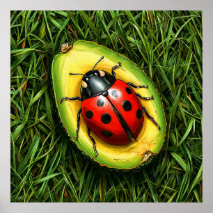 🐞 Söt Nyckelpiga på Gräs Avokado Natur Mini Värld Poster