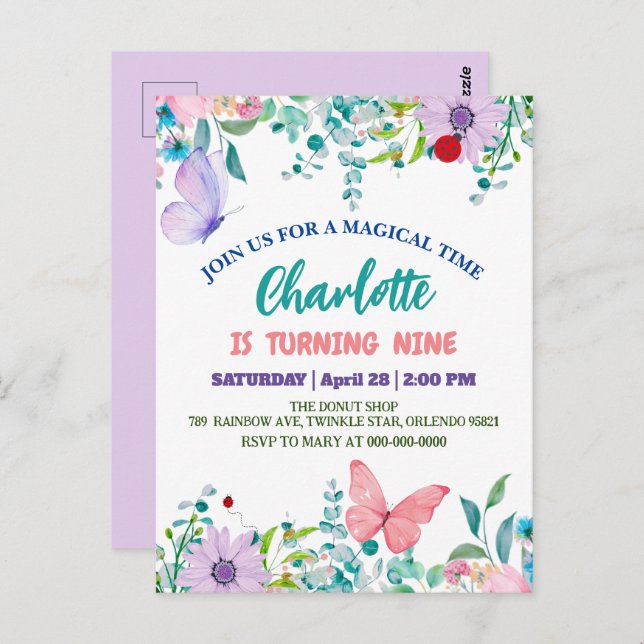 Söt Nyckelpiga Prickig blommig Födelsedagsnamn Vykort (Fram/baksida)