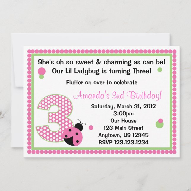 Söt nyckelpiga tre inbjudningar (Framsida)