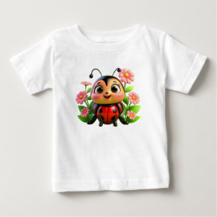 Söt nyckelpigaillustration omgiven av blommor t shirt