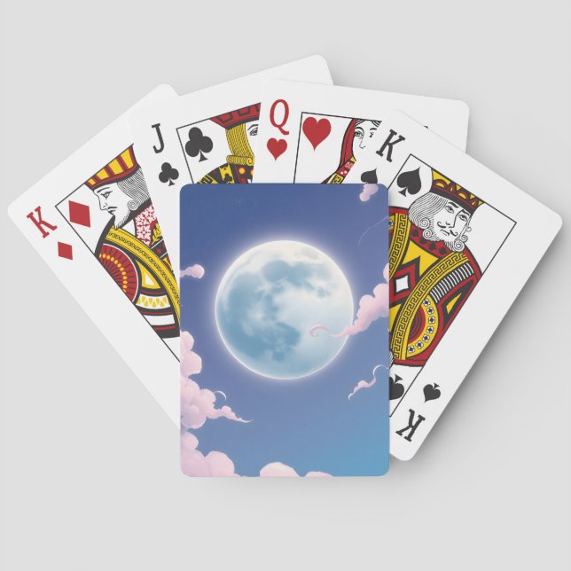 Söt, nyckfull illustration av månen på natthimlen casinokort (Baksidan)