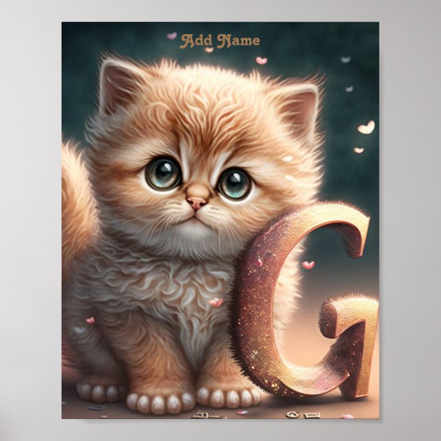 Söt Nyckfull Katt Hjärtan Barnkammare Utskrift Poster (Framsidan)