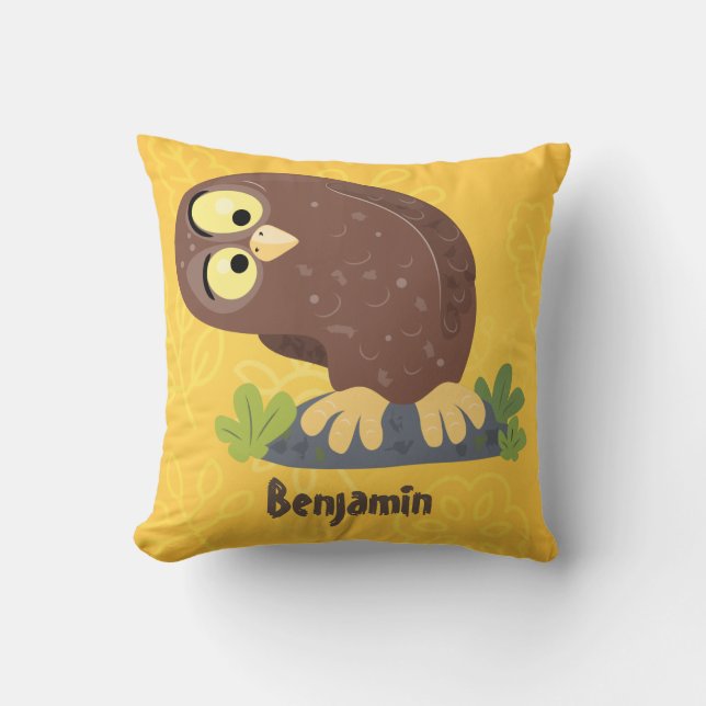 Söt nyfiken rolig brun uggla serieillustration kudde (Framsida)