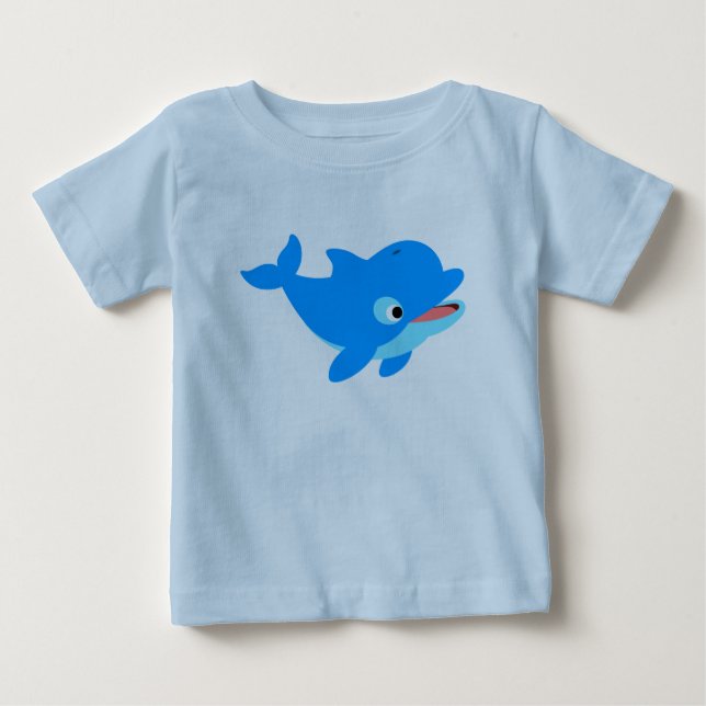 Söt Nyfiken Tecknad Delfin Bebis T-Shirt (Framsida)