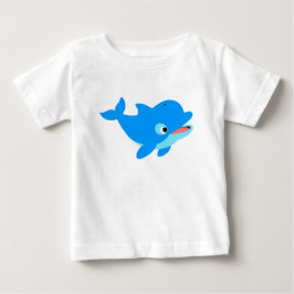 Söt Nyfiken Tecknad Delfin Skjorta med Rynkig Klän T-shirt