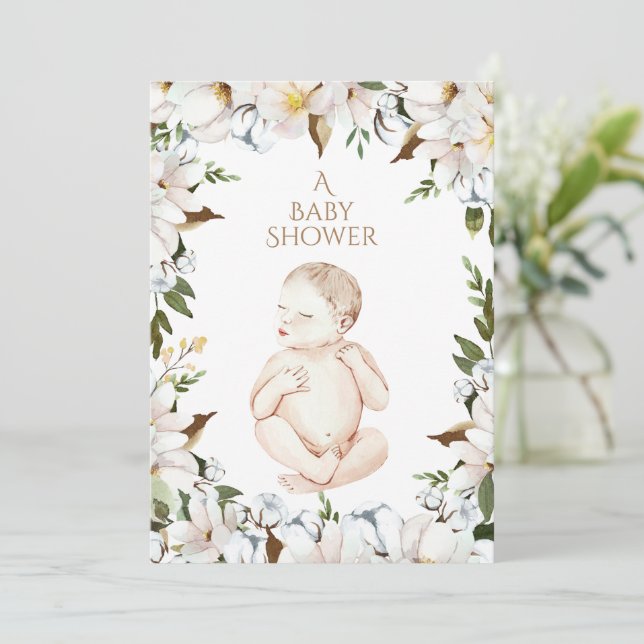 Söt nyfödd Baby Blommigt Babykläder Inbjudningar (Stående Fram)