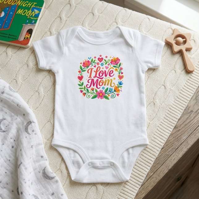 Söt nyfödd sommarblommorpresent | Jag älskar mamma T Shirt (custom newborn mom Baby Bodysuit)