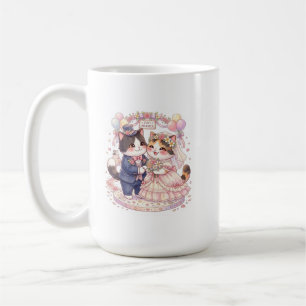 Söt Nygift Katt Bröllop Vattenfärg Kaffe Kaffemugg